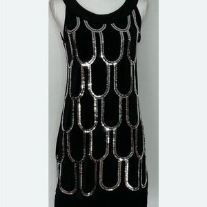 Super Cute Art Deco B Darlin Black Dress with Silver Sequin Accents NWOT